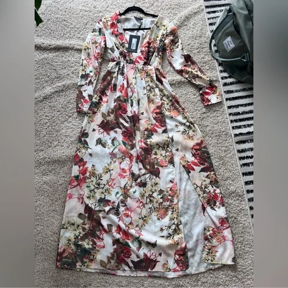 Vibrant Floral Long Dress with High Slit - Picture 2 of 3